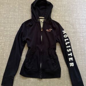 Hollister Women's Navy Zip-Up Hoodie